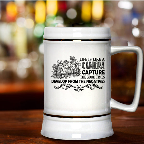 Best Gift For Photographers Beer Stein 22oz, Life Is Life A Camera Beer Mug