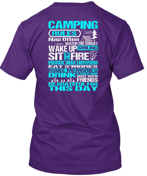 Camping Rules Nap Often T Shirt, Wake Up Smiling T Shirt