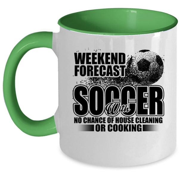 Funny Soccer Coffee Mug, Weekend Forecast Soccer Accent Mug