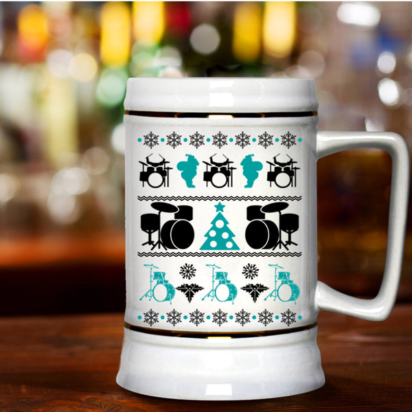 Ugly Christmas Beer Stein 22oz, Cute Drummer Beer Mug