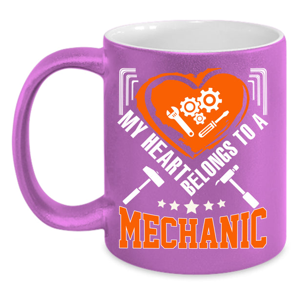 My Heart Belongs To A Mechanic Coffee Mug, Cute Couple Coffee Cup