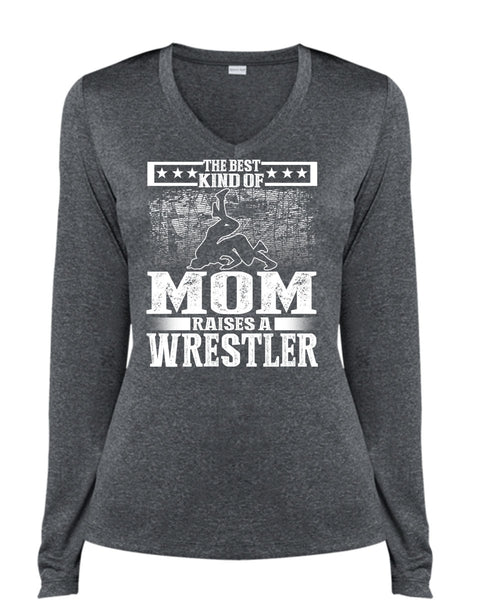 The Best Kind Of Mom T Shirt, Raises A Wrestler T Shirt, Cool Shirt (Ladies LS Heather V-Neck)