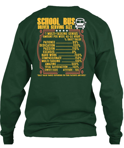 School Bus Driver Serving Size T Shirt, Being A Bus Driver T Shirt