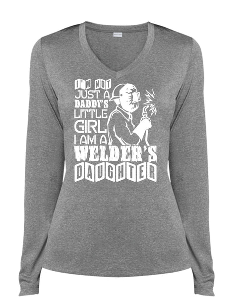 I Am A Welder's Daughter T Shirt, Daddy's Little Girl T Shirt, Cool Shirt (Ladies LS Heather V-Neck)