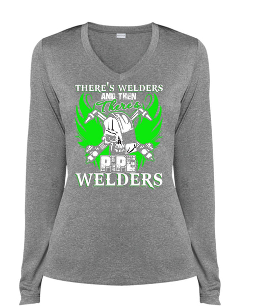 There's Pipe Welders T Shirt, Being A Welder T Shirt, Cool Shirt (Ladies LS Heather V-Neck)