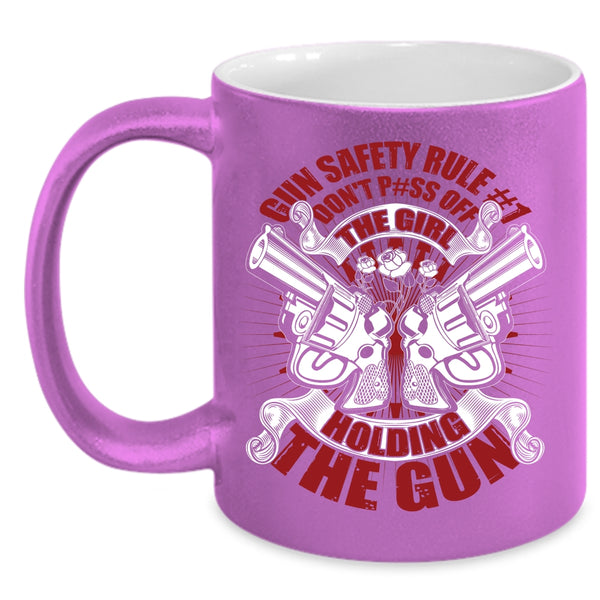 The Girl Holding The Gun Coffee Mug, Funny Gift For Gunner Coffee Cup