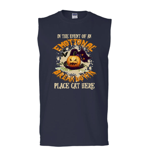 In The Event Of An Emotional Breakdown T Shirt, Place Cat Here T Shirt, Cool T Shirt (Men's Cotton Sleeveless)