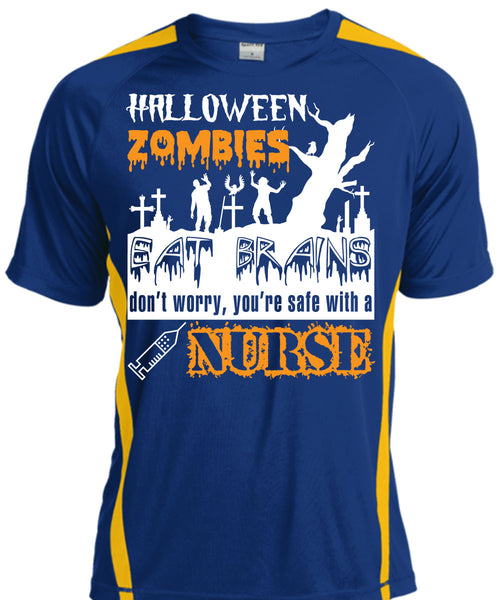 Halloween Zombies Eat Brains T Shirt, You're Safe With A Nurse T Shirt, Cool Shirt