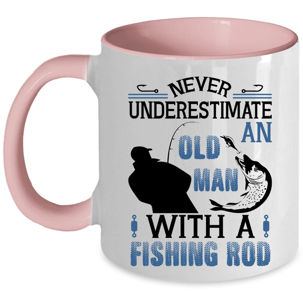 Funny Fishing Rod Coffee Mug, An Old Man With A Fishing Rod Accent Mug