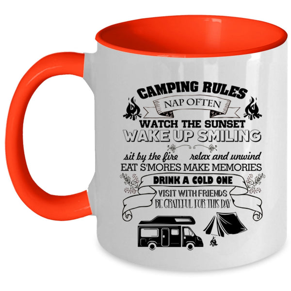 Watch The Sunset Coffee Mug, Camping Rules Accent Mug