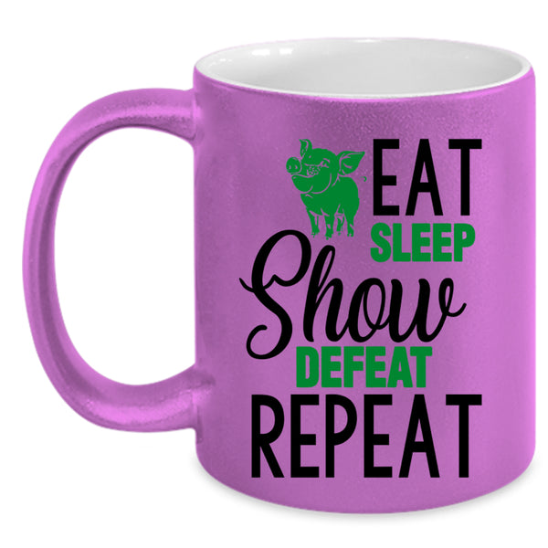 Cute Farmer Coffee Mug, Eat Sleep Show Defeat Accent Mug