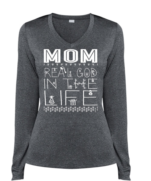 Mom Real God In The Life T Shirt, This Girl Loves Christmas T Shirt, Cool Shirt (Ladies LS Heather V-Neck)