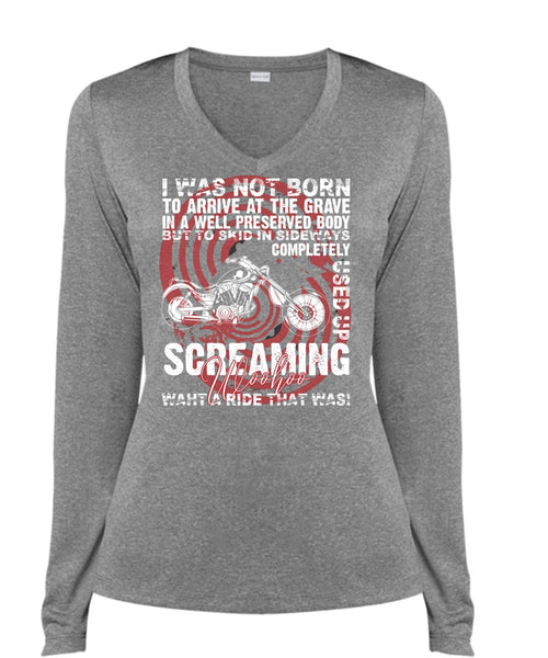 I Was Not Born To Arrive T Shirt, Being A Biker T Shirt, Cool Shirt (Ladies LS Heather V-Neck)