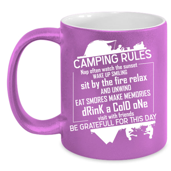 Camping Rules Coffee Mug, Funny Gift For Camper Coffee Cup
