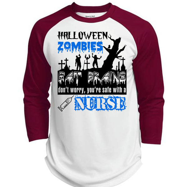 Halloween Zombies Eat Brains T Shirt, Wait For Halloween T Shirt, Awesome T-Shirts  (Polyester Game Baseball Jersey)