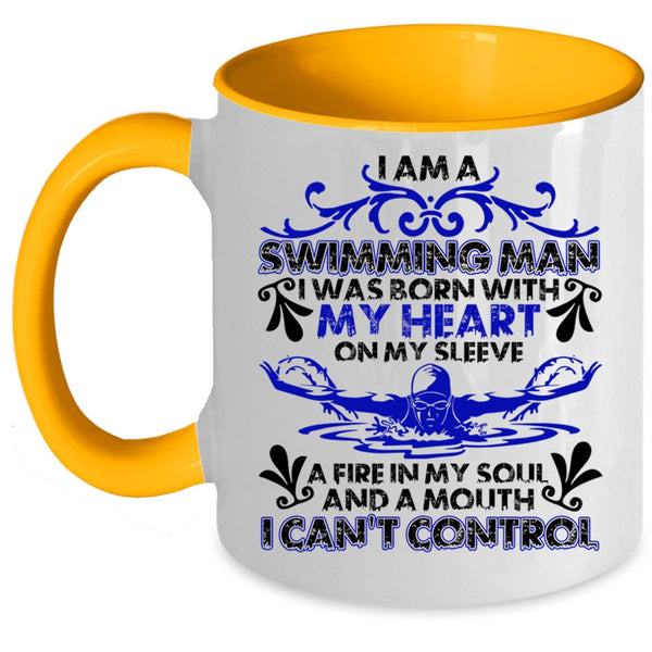 I Was Born With My Heart Coffee Mug, I Am A Swimming Man Accent Mug