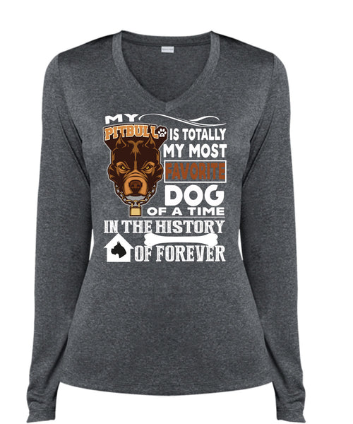 My Pit Bull Is Totally My Most Favorite Dog T Shirt, A Time In The History Of Forever T Shirt, Cool Shirt (Ladies LS Heather V-Neck)
