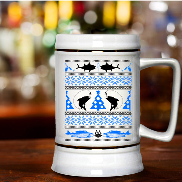 Christmas Tree  Beer Stein 22oz, Funny Fishing Beer Mug