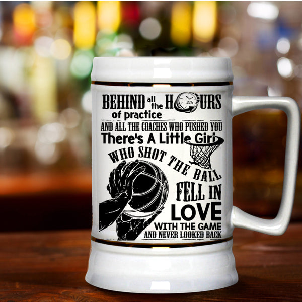 Cool Basketball Beer Stein 22oz, Little Girl Shot The Ball Fell In Love Beer Mug