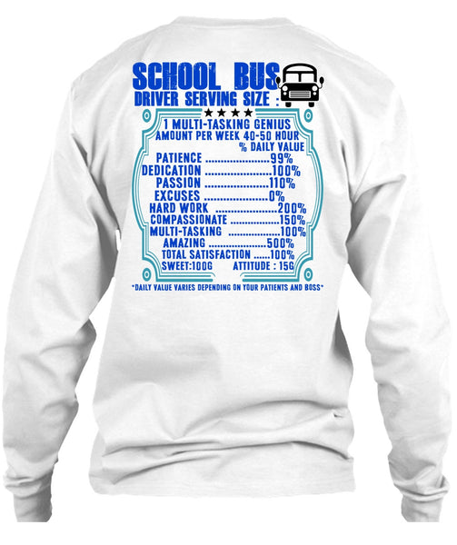 School Bus Driver Serving Size T Shirt, I Love Bus T Shirt