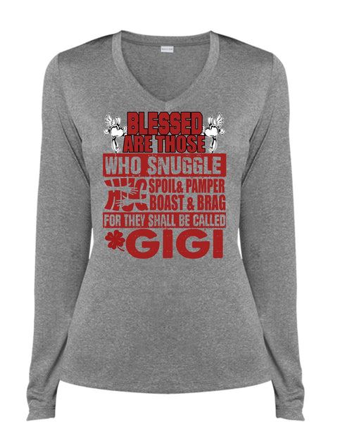 They Shall Be Called Gigi T Shirt, Being A Nana T Shirt, Cool Shirt (Ladies LS Heather V-Neck)