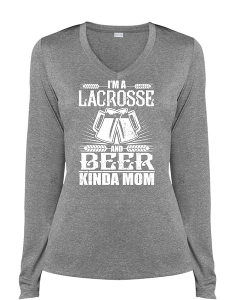 Beer Kinda Mom T Shirt, I'm A Lacrosse T Shirt, Cool Shirt (Ladies LS Heather V-Neck)