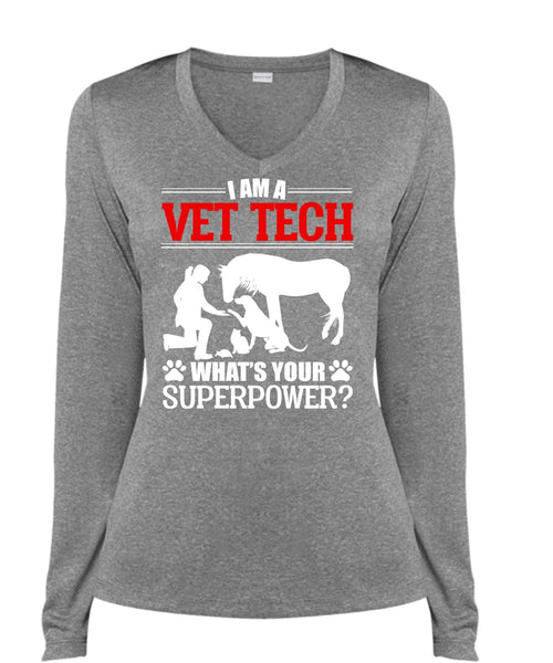 I Am A Vet Tech T Shirt, Being A Vet Tech T Shirt, Cool Shirt (Ladies LS Heather V-Neck)