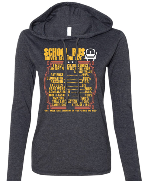 School Bus Driver Serving Size T Shirt, Being A Bus Driver T Shirt (Anvil Ladies Ringspun Hooded)