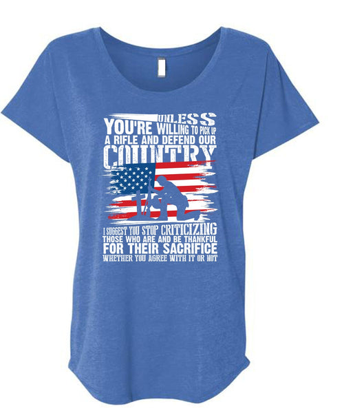 Defend Our Country T Shirt, Being A Veteran T Shirt, Cool Shirt (Ladies' Triblend Dolman Sleeve)