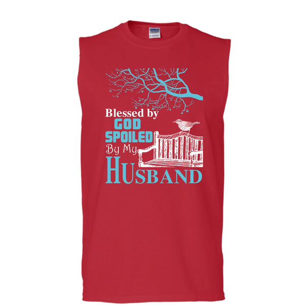 Blessed By God T Shirt, Spoiled By My Husband T Shirt, Cool T Shirt (Men's Cotton Sleeveless)