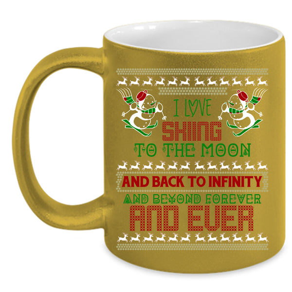 I Love Skiing To The Moon And Back Coffee Mug, Cute Christmas Coffee Cup
