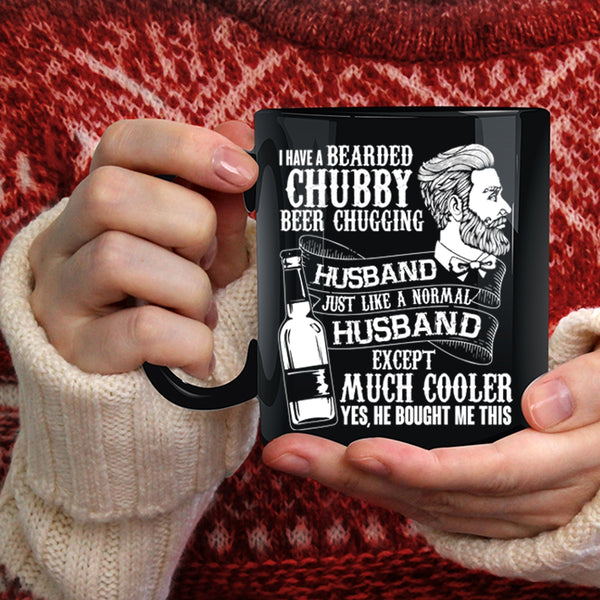 Bearded Chubby Beer Chugging Husband Coffee Mug, Cute Wife Coffee Cup