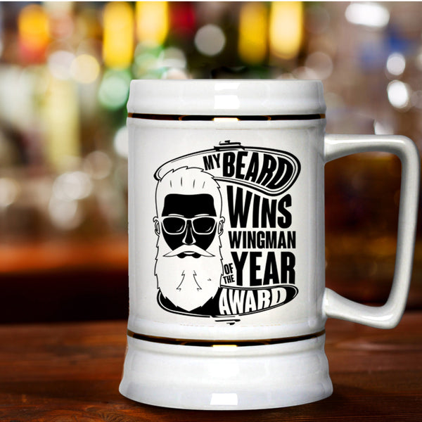 Cool Bearded Man Beer Stein 22oz, My Beard Wins Wingman Of The Year Award Beer Mug