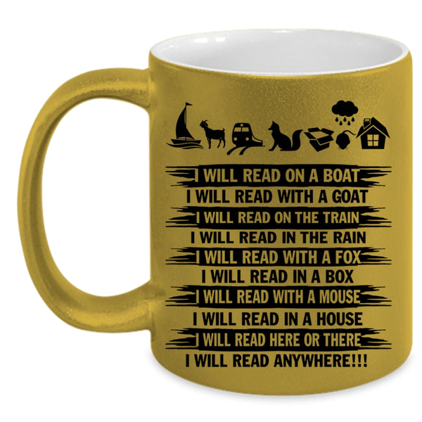 I Will Read Anywhere Coffee Mug, I Will Read On A Boat Accent Mug