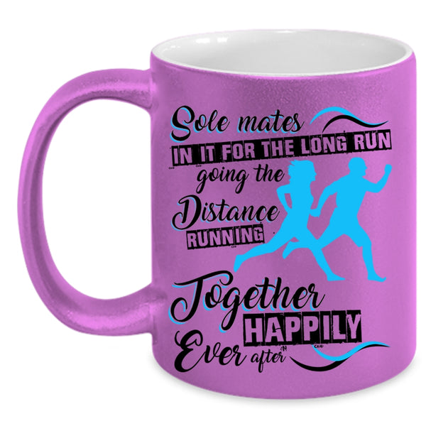 Funny Runner Coffee Mug, Running Together Happily Ever Accent Mug