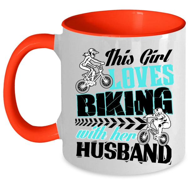 Gift For Wedding Coffee Mug, This Girl Loves Biking With Her Husband Accent Mug