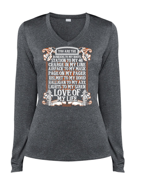 You Are The Bunkers To My Boots T Shirt, Love Of My Life T Shirt, Cool Shirt (Ladies LS Heather V-Neck)