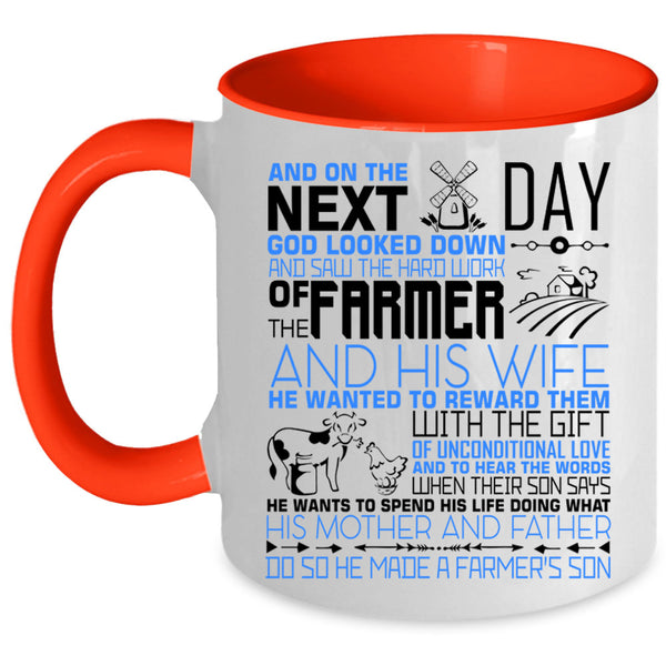 He Made A Farmer's Son Coffee Mug, His Mother And Father Accent Mug