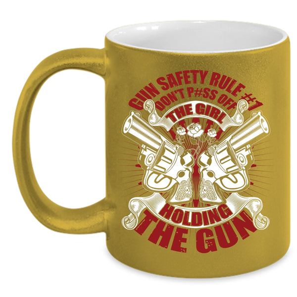 The Girl Holding The Gun Coffee Mug, Funny Gift For Gunner Coffee Cup