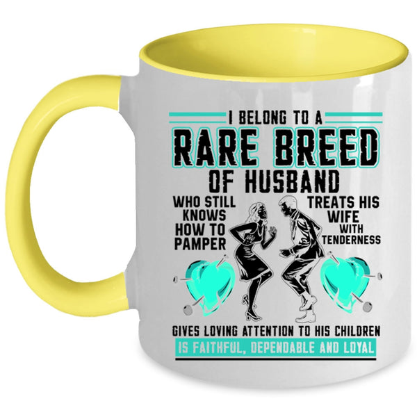 Cool Just Married Coffee Mug, I Belong To A Rare Breed Of Husband Accent Mug