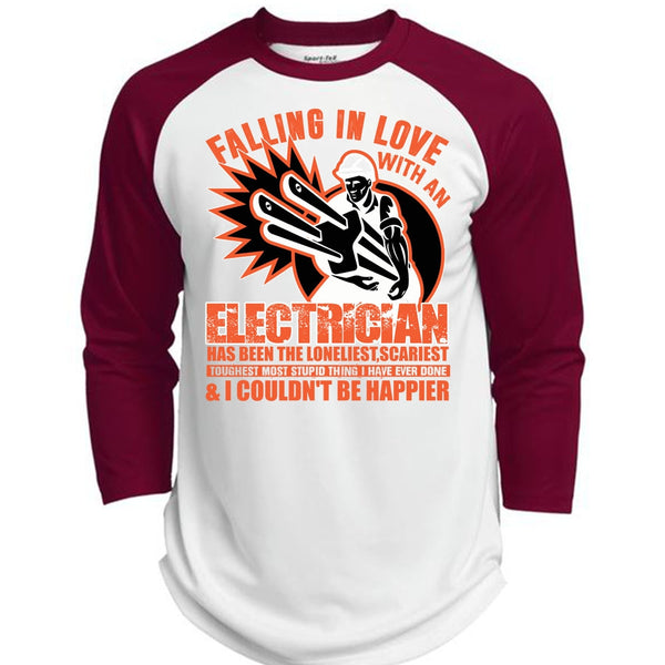 Falling In Love With An Electrician T Shirt, I Love Electrician T Shirt, Awesome T-Shirts  (Polyester Game Baseball Jersey)