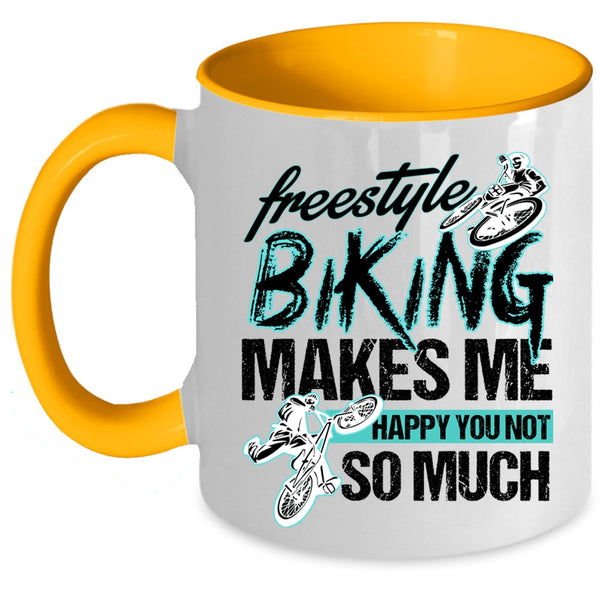 Awesome Biking Coffee Mug, Freestyle Biking Makes Me Happy Accent Mug
