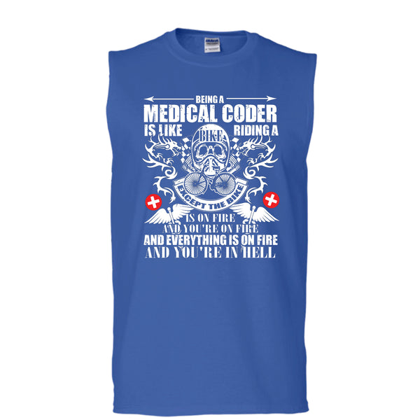 Being A Medical Coder T Shirt, Like Riding A Bike T Shirt, Cool T Shirt (Men's Cotton Sleeveless)