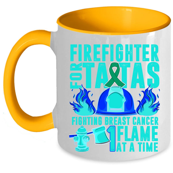 Cute Firefighters Coffee Mug, Firefighter For Tatas Fighting Breast Accent Mug