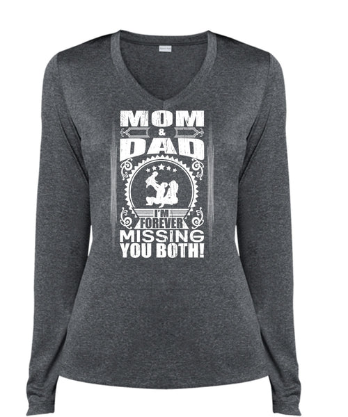 Mom And Dad T Shirt, I'm Forever Missing You Both T Shirt, Cool Shirt (Ladies LS Heather V-Neck)