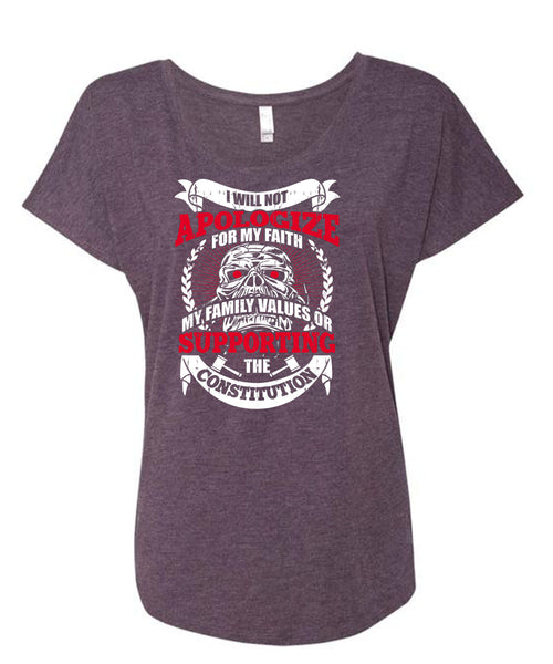 I Will Not Apologize For My Faith T Shirt, I Love My Life T Shirt, Cool Shirt (Ladies' Triblend Dolman Sleeve)