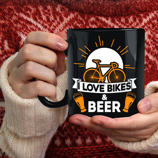 I Love Bikes And Beer Coffee Mug, Cute Beer Drinker Coffee Cup