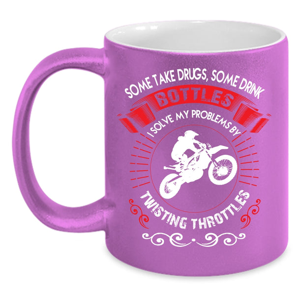 I Solve My Problems By Twisting Throttles Coffee Mug, Funny Motorcycles Coffee Cup