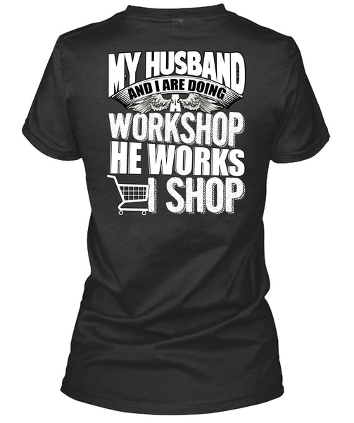 A black t-shirt with the shopify logo