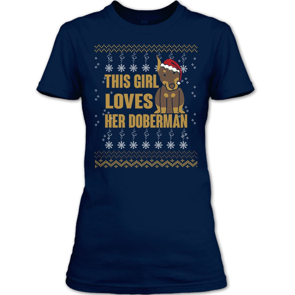 This Girls Loves Her Doberman T Shirt, Merry Christmas T Shirt